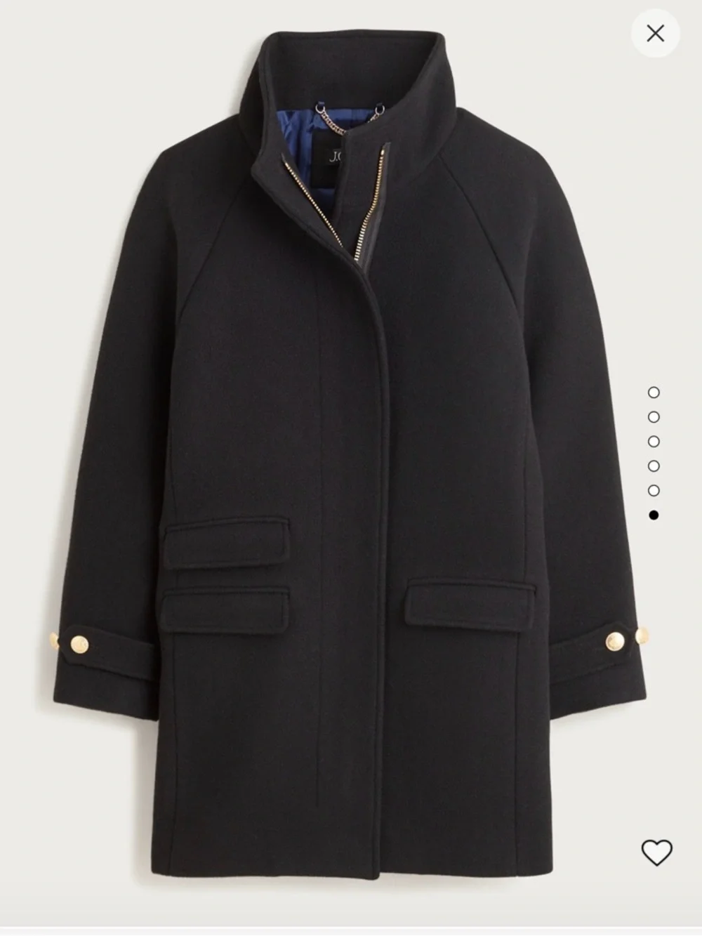 J. Crew Black Wool-Blend Funnel Neck Pea Coat with Gold Buttons - Picture 8 of 11